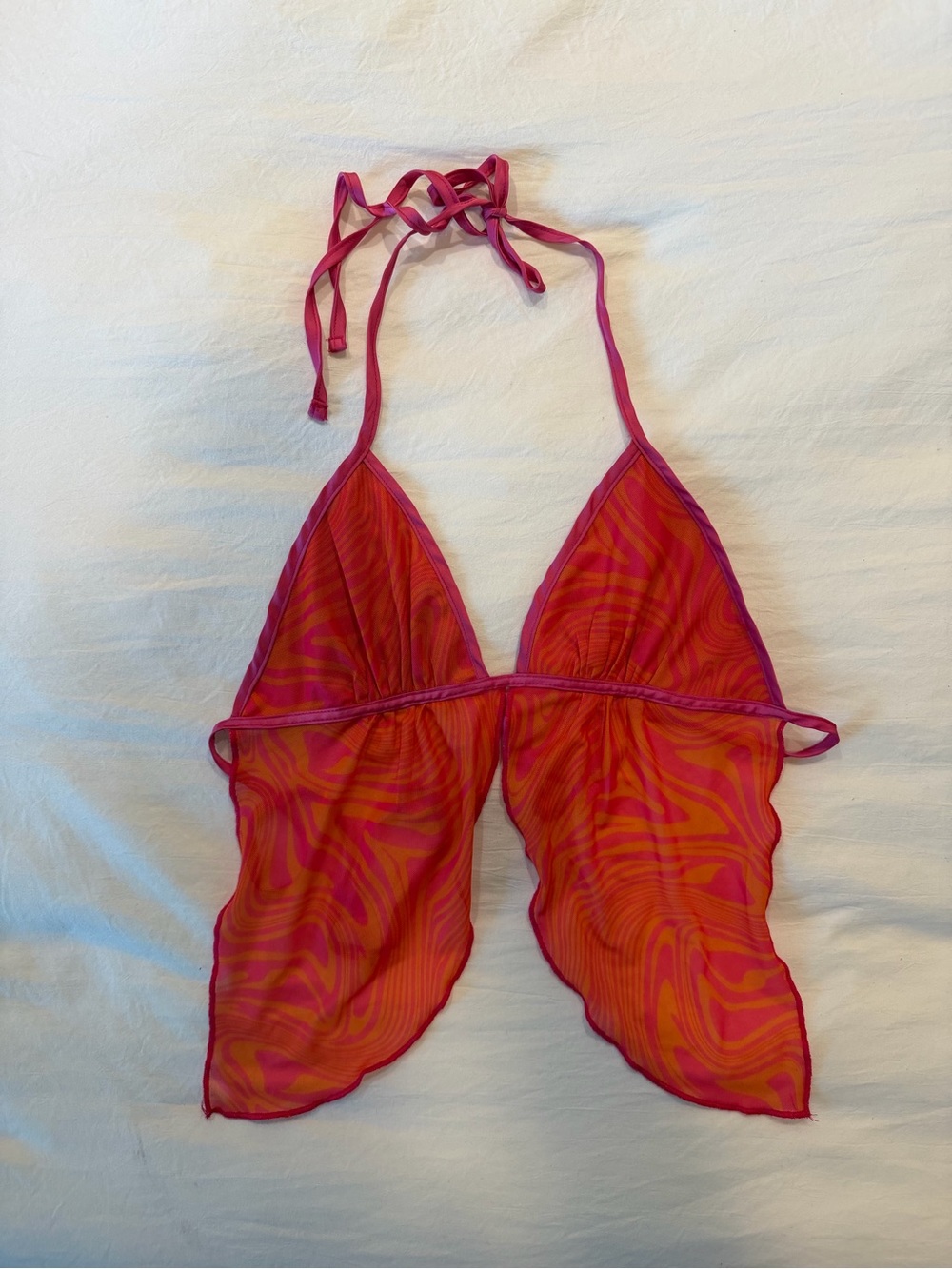 Edikted Pink and Orange Sheer Halter Tank Top
